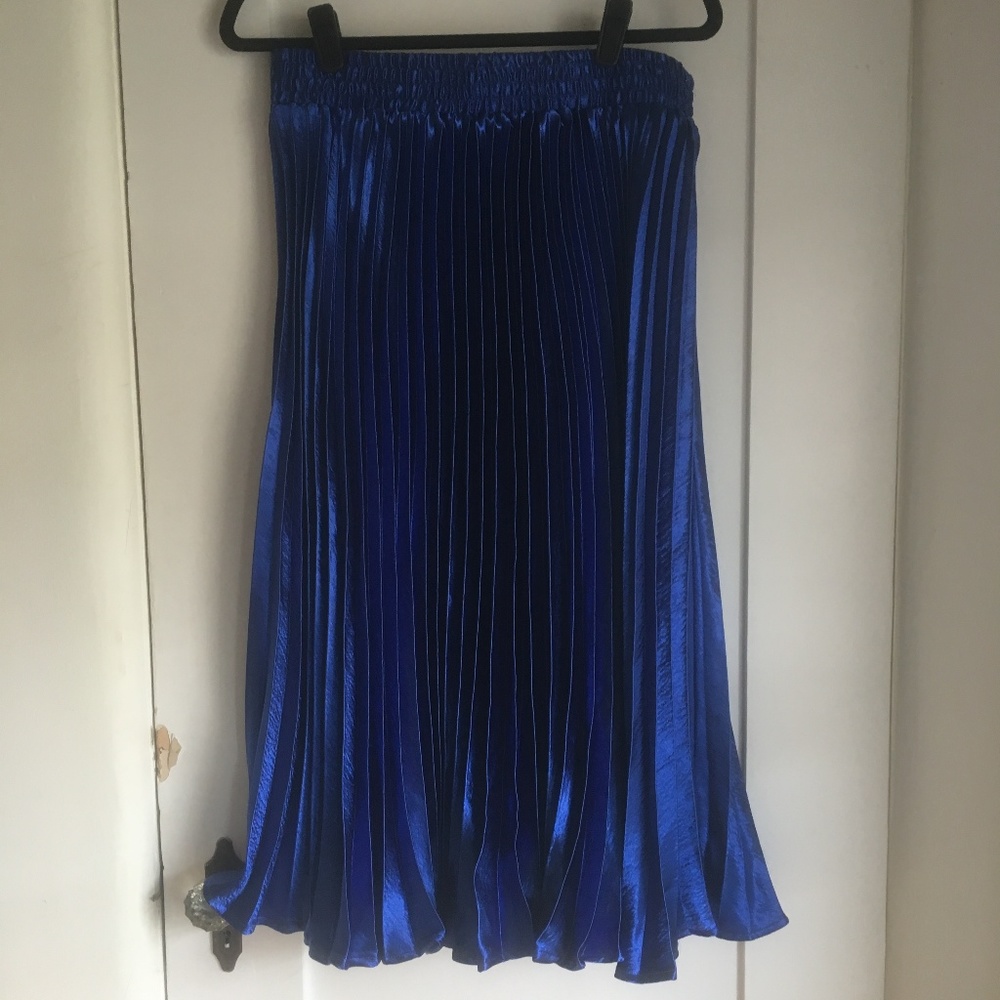 Stelen Metallic Blue Pleated Skirt